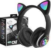 Casamix Kinder hoofdtelefoon - kattenoortjes ZWART- NL handleiding -cat headphones- Draadloze koptelefoon Bluetooth met led-Koptelefoon voor Kinderen - Met Led Kat Oortjes | met verlichting poot- Kat oor Koptel- Casamix