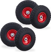 Relaxdays 4x steekwagenwiel - 4.1/3.5-4 - rubber - bolderkarwiel - antilek - zwart/rood