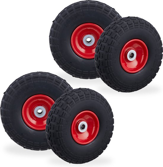 Relaxdays 4x steekwagenwiel - 4.1/3.5-4 - rubber - bolderkarwiel - antilek - zwart/rood van Relaxdays — afbeelding 2