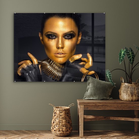 MuchoWow® Peinture sur Verre - Maquillage - Sac - Goud - Luxe - Femme - 120x90 cm - Peintures sur Verre Peintures - Photo sur Glas