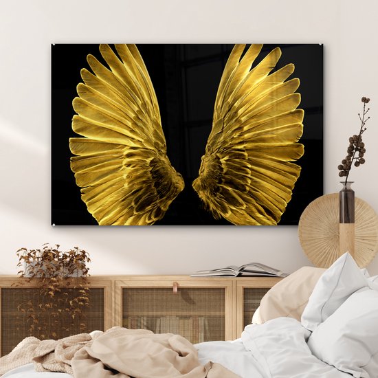 Peinture sur Verre - Ailes Dorées sur Fond Noir - 120x80 cm - Peintures sur Verre Peintures - Photo sur Glas