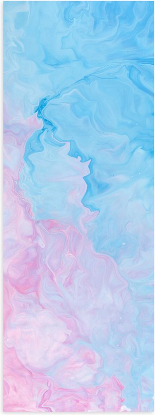 Poster Glanzend – Mix van Zacht Roze en Blauwe Kleuren - 50x150 cm Foto op Posterpapier met Glanzende Afwerking