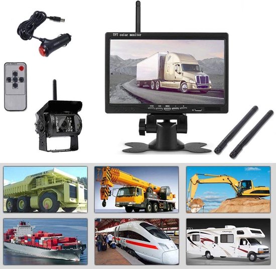 Podofo achteruitrijcamera draadloze cameraset met 7 LCD-monitor parkeerhulp, IP69 waterdicht, nachtzicht richtlijnen voor campers/caravans/ vrachtwagens/aanhangwagens/landbouw/zwaar transport 12-24V Podofo achteruitrijcamera draadloze cameraset met 7 LCD-monitor parkeerhulp, IP69 waterdicht, nachtzicht richtlijnen voor campers/caravans/ vrachtwagens/aanhangwagens/landbouw/zwaar transport 12-24V