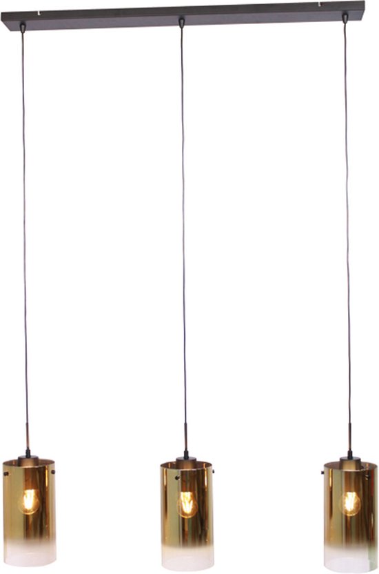 Suspension moderne Ventotto | 3 lumières | or / noir | verre / métal | Ø 15 cm | hauteur réglable jusqu'à 165 cm | lampe de salle à manger / table à manger | design moderne / attrayant