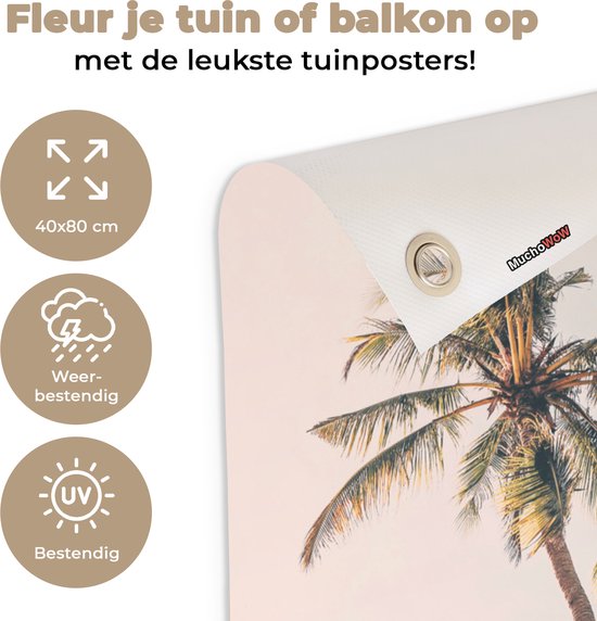 Tuinposter 40x80 cm - Tuindecoratie Palmbomen - Lucht - Natuur - Wolken - Poster voor in de tuin - Buiten decoratie - Schutting tuinschilderij - Tuindoek muurdecoratie - Wanddecoratie balkondoek