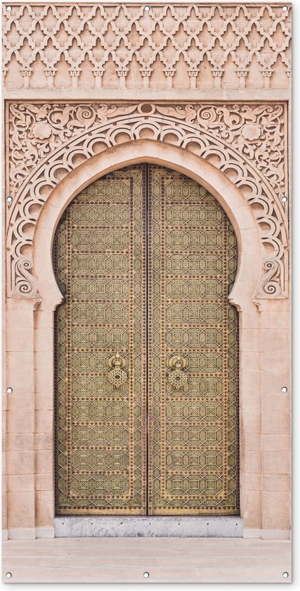Schuttingposter Marokkaanse deur - Roze - Kunst - Poort - 100x200 cm - Tuindoek