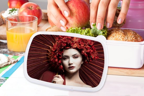 Boîte à pain Wit - Lunch box - Boîte à pain - Femme - Rouge - Portrait - Parapluie - 18x12x6 cm - Adultes