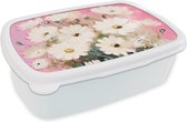 Broodtrommel Wit - Lunchbox - Brooddoos - Bloemen - Vaas - Planten - Wit - 18x12x6 cm - Volwassenen