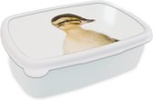 Broodtrommel Wit - Lunchbox - Brooddoos - Eend - Geel - Dieren - Natuur - 18x12x6 cm - Volwassenen
