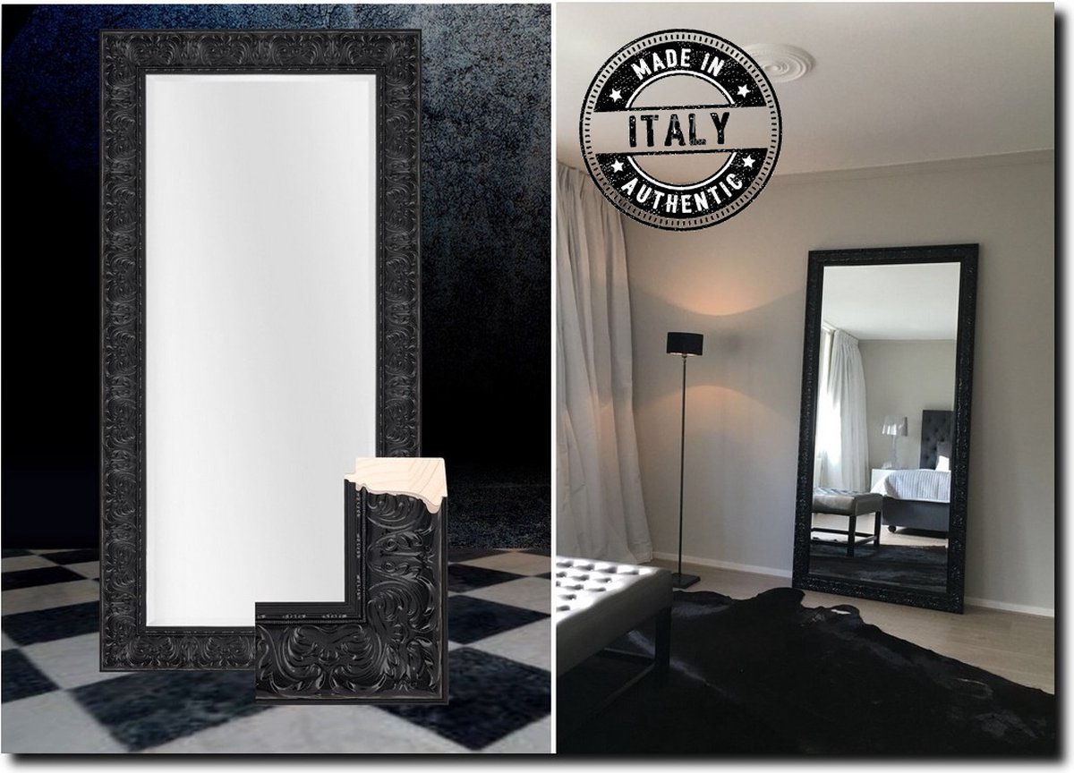 Barokspiegel® Made in Italy Spiegel Sergio Hoogglans zwart Buitenmaat 110x140cm