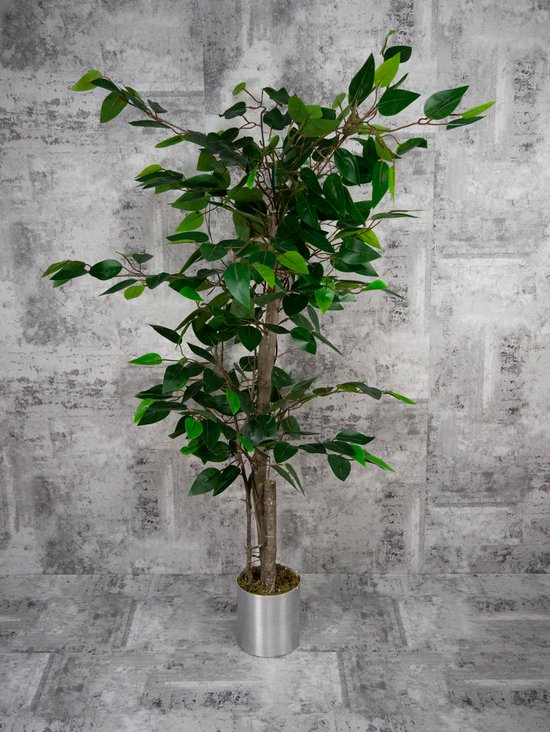 Ficus Benjamina - kunstplant - hoogte 105cm - inclusief metalen pot