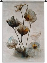 Wandkleed - Wanddoek - Vintage - Bloemen - Planten - Abstract - 90x135 cm - Wandtapijt