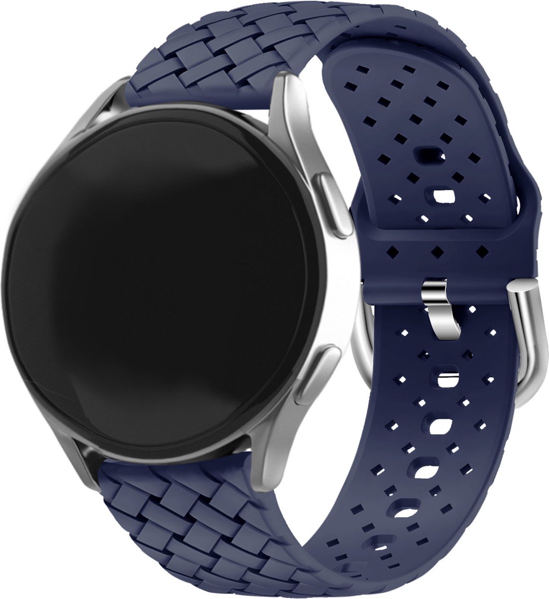 Strap-it 20mm - Gevlochten siliconen bandje - geschikt voor Samsung Galaxy Watch 7 (40 & 44mm) / Watch 6 (Classic) / Watch 5 (Pro) / Watch 4 (Classic) / Watch FE / Watch 42mm / Watch 3 41mm / Active (2) - Amazfit Bip / Polar Ignite - donkerblauw