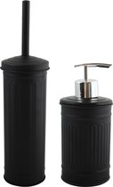 MSV Badkamer accessoires set - zwart - zeeppompje en wc/toilet-borstel - metaal - Retro stijl