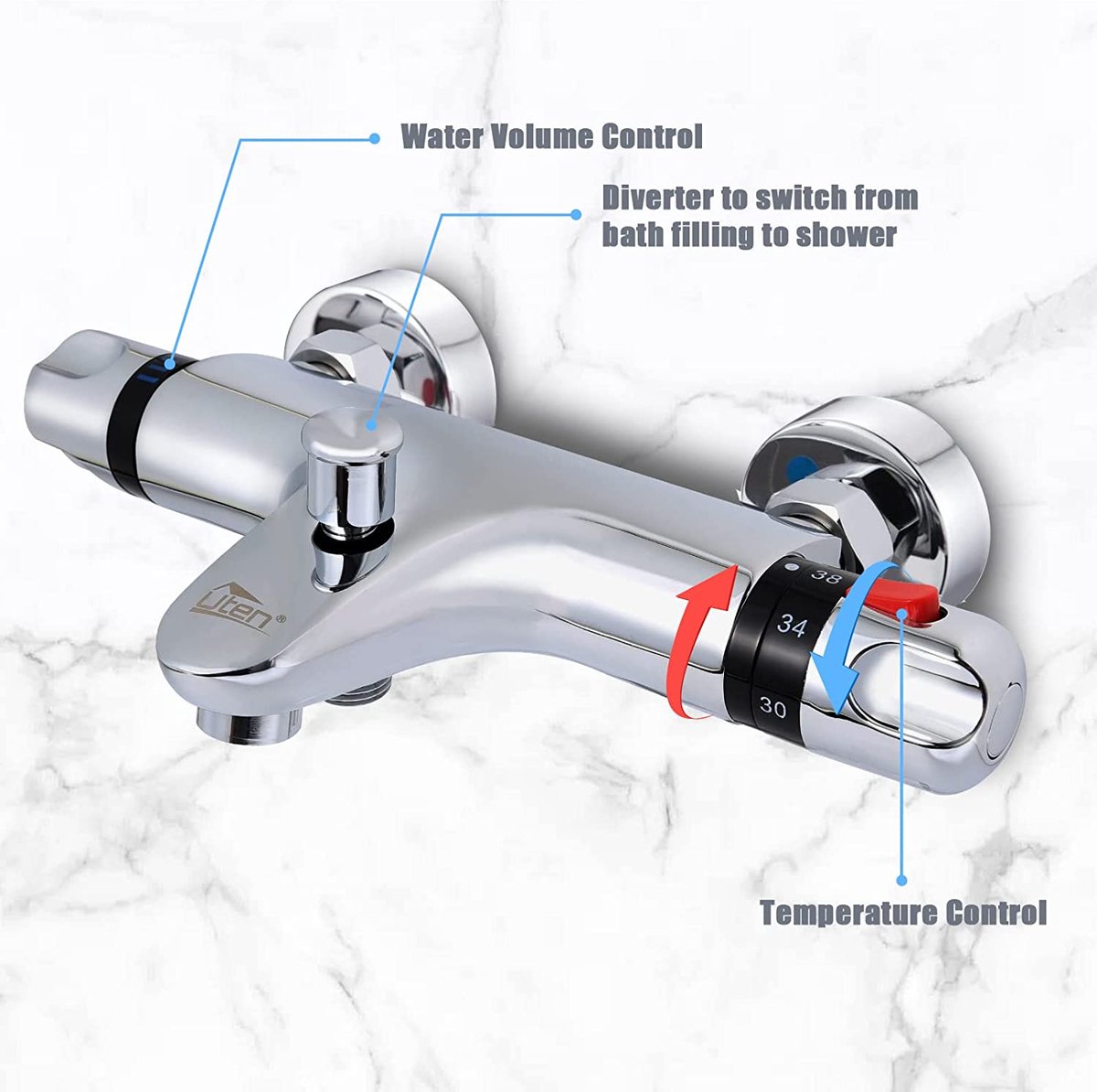 Auralum max Thermostatische Douchekraan - Hartafstand 15 Cm - Incl 38°c