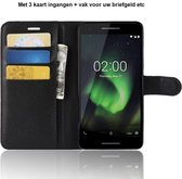DrPhone Flipcover - Bookcase - Luxe booktype PU Lederen Portemonnee Case - Geschikt voor Nokia 2.1 - Wallet Case met Kickstand - Zwart
