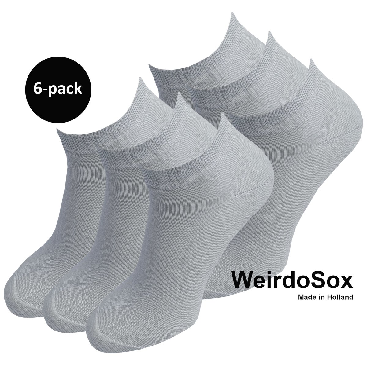 WeirdoSox Bamboe naadloze sneaker sokken CoolGrey - Anti zweet - Anti bacterieel - Dames en heren - 6 Paar - Maat 43/46