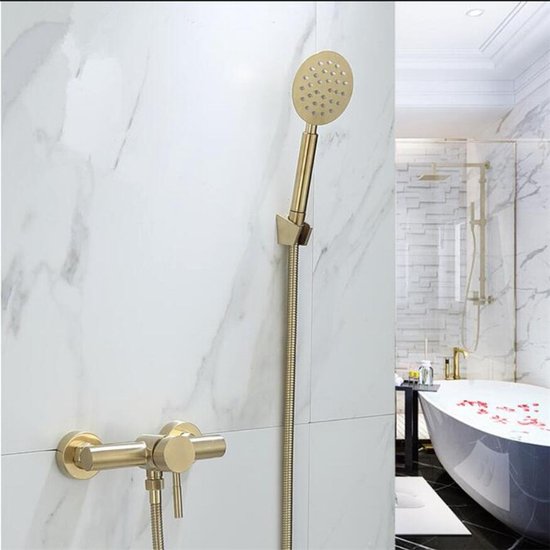 Luxe Badkamer Douchekraan Set Muur Montage Geborsteld Goud Douche Kop Kraan Set,... bol