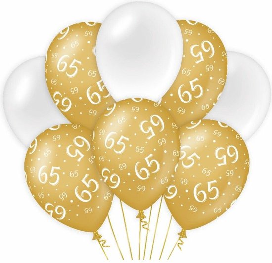 Paperdreams 65 jaar leeftijd thema Ballonnen - 16x - goud/wit - Verjaardag feestartikelen