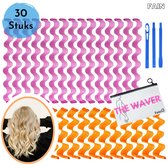 Fain Wave Formers – 30 Stuks – 25 tot 45 cm lang – Incl. Opbergetui – Heatless Curls – Krullen Zonder Hitte – Krulspelden Rollers – Haarrollers – Krullers – Krullen Maken - Kleefrollers Haarkrullers – Curling Ribbon - Krulsets