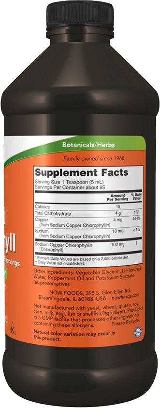 Voedingsfeiten en ingrediënten voor NOW Foods Liquid Chlorophyll, munt smaak.