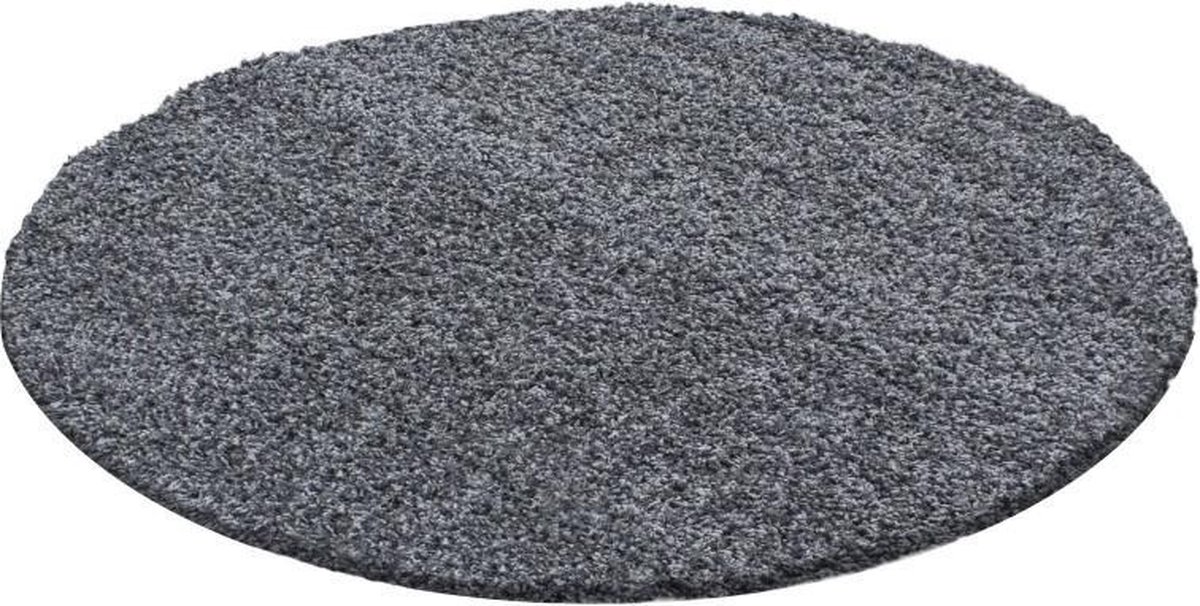 flycarpets Hoogpolig vloerkleed, effen kleur - gewoon grijs, vloerkleed voor de woonkamer, jute achterkant, afmeting: 80 cm rond