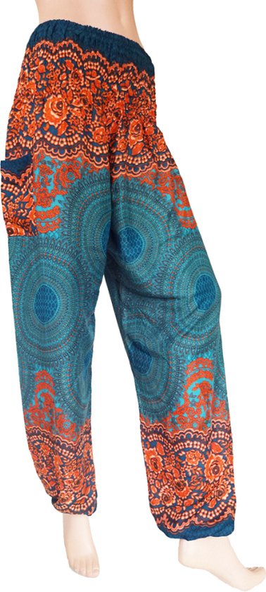 Sarouel - Pantalon de yoga - Pantalon d'été L : taille 44, 46 et 48 - Mandala turquoise
