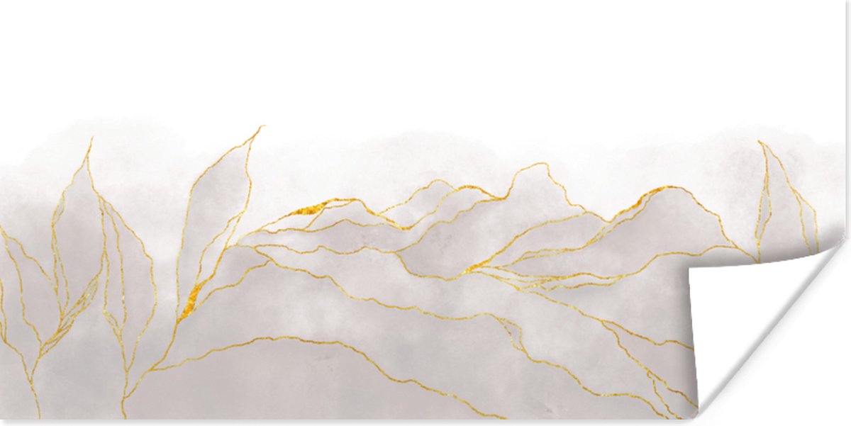 Poster Marmerlook - Grijs - Goud - Chic - Marmer - 80x40 cm