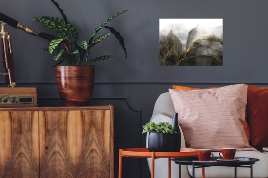 Poster Marmer - Zwart - Goud - Luxe - Marmerlook - 40x30 cm