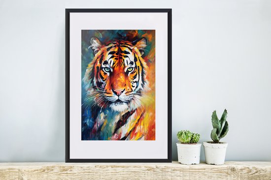 Fotolijst incl. Poster - Tijger - Dieren - Olieverf - Kunst - 40x60 cm - Posterlijst