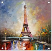 Tuinposters Eiffeltoren - Schilderij - Olieverf - Parijs - 50x50 cm - Tuindoek - Buitenposter