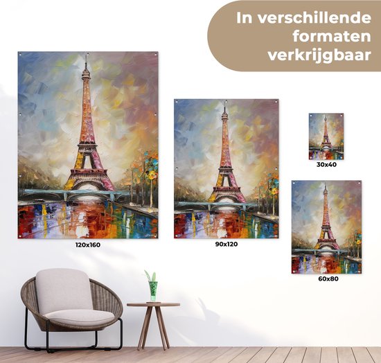 Affiche de jardin - Toile de jardin - Posters de jardin extérieur - Tour Eiffel - Tableau - Peinture à l'huile - Paris - 90x120 cm - Jardin