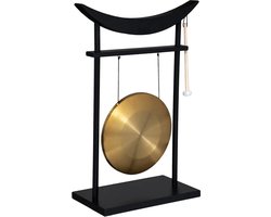 Aziatische drank gong - zwart/goud - hout/metaal - 48 x 69 cm - Drankspelletjes Image