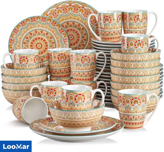 Ensemble de vaisselle de Luxe LooMar - 48 pièces - 12 personnes -  Porcelaine 