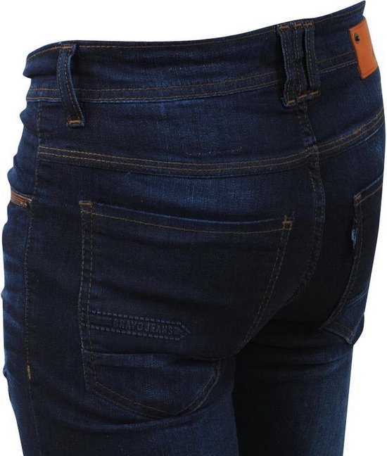 Bravo Jeans - Heren Jeans - Damaged Look - Slim Fit - Stretch - Lengte 32 -  Donker Blauw | bol