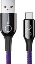 Baseus 1m 3A Smart LED Auto USB Type-C gevlochten kabel Data Sync laadkabel, Galaxy, Huawei, Xiaomi, LG, HTC telefoons (paars)