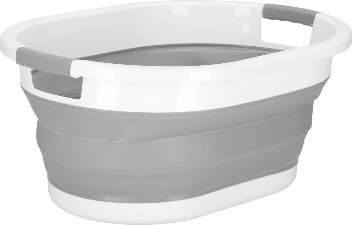 Goedkoopste Springos Wasmand - Opvouwbare Wasmand - Ovaal - 24L - Grijs/Wit
