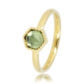 My Bendel - Gouden ring met groene glassteen - Unieke gouden ring gevormd in een zeshoek met groene glassteen - Met luxe cadeauverpakking