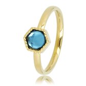 My Bendel - Goudkleurige ring met blauwe glassteen - Unieke goudkleurige ring gevormd in een zeshoek met blauwe glassteen - Met luxe cadeauverpakking