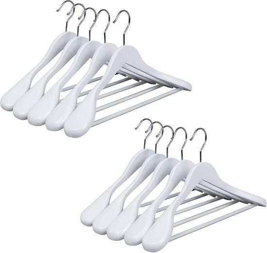 Houten kledinghangers - wit - set van 5