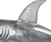 WOMO-DESIGN Haaienbeeld met standaard 106x36x61 cm uniek, gemaakt van gepolijst aluminium met nikkel afwerking, glanzend zilver, maritiem ontwerp, haaienstandbeeld decoratief figuur dierfiguren