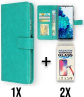 Casemania Hoesje Geschikt voor Oppo A78 5G Turquoise & 2X Glazen Screenprotector - Portemonnee Book Case - Kaarthouder & Magneetlipje