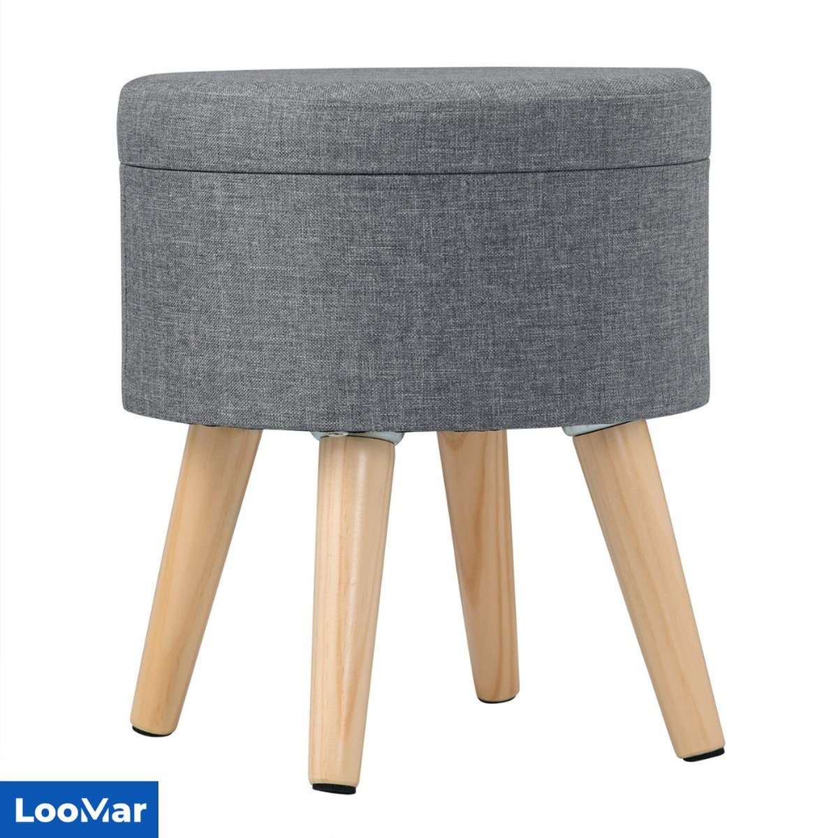 LooMar Voetenbankje - Hocker - Krukje - Voetenkrukje - Lounge poef - Grijs - Met opbergruimte - Metaal - Fleece