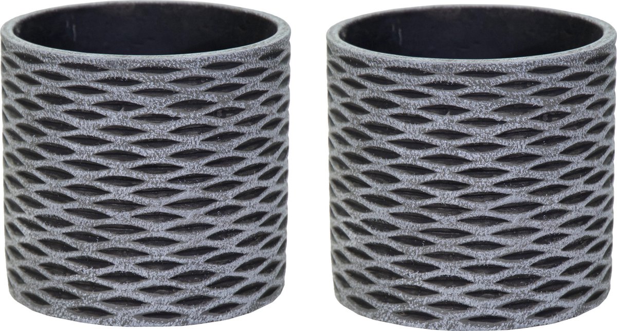 Mega Collections Plantenpot/bloempot - 2x - keramiek - antraciet grijs/wit - D13.5 x H12.5 cm