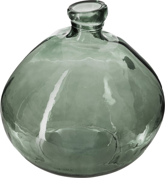 Vase à fleurs Atmosphera Gênes - Forme bouteille sphère organique - vert transparent - verre - H33 x D32 cm