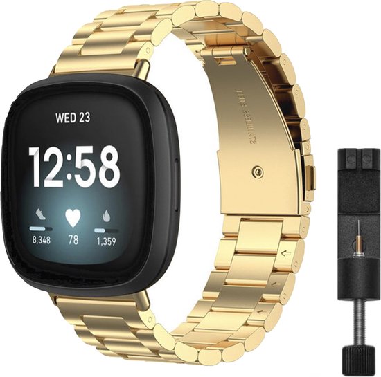 MY PROTECT - Luxe Metalen Bandje Geschikt Voor Fitbit Versa 3 / Versa 4 / Fitbit Sense - Schakel Band - Goud