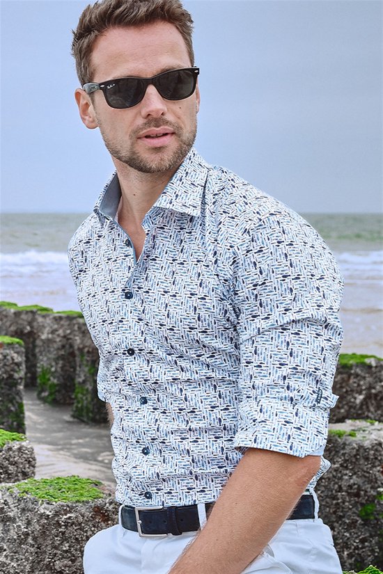Mouwlengte 7 overhemd Ledub Tailored Fit blauw bol
