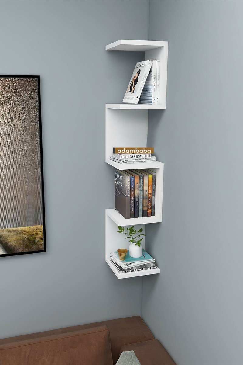 adambaba - Boekenkast - Wandrek - ZigZag - 5 Planken - Wit
