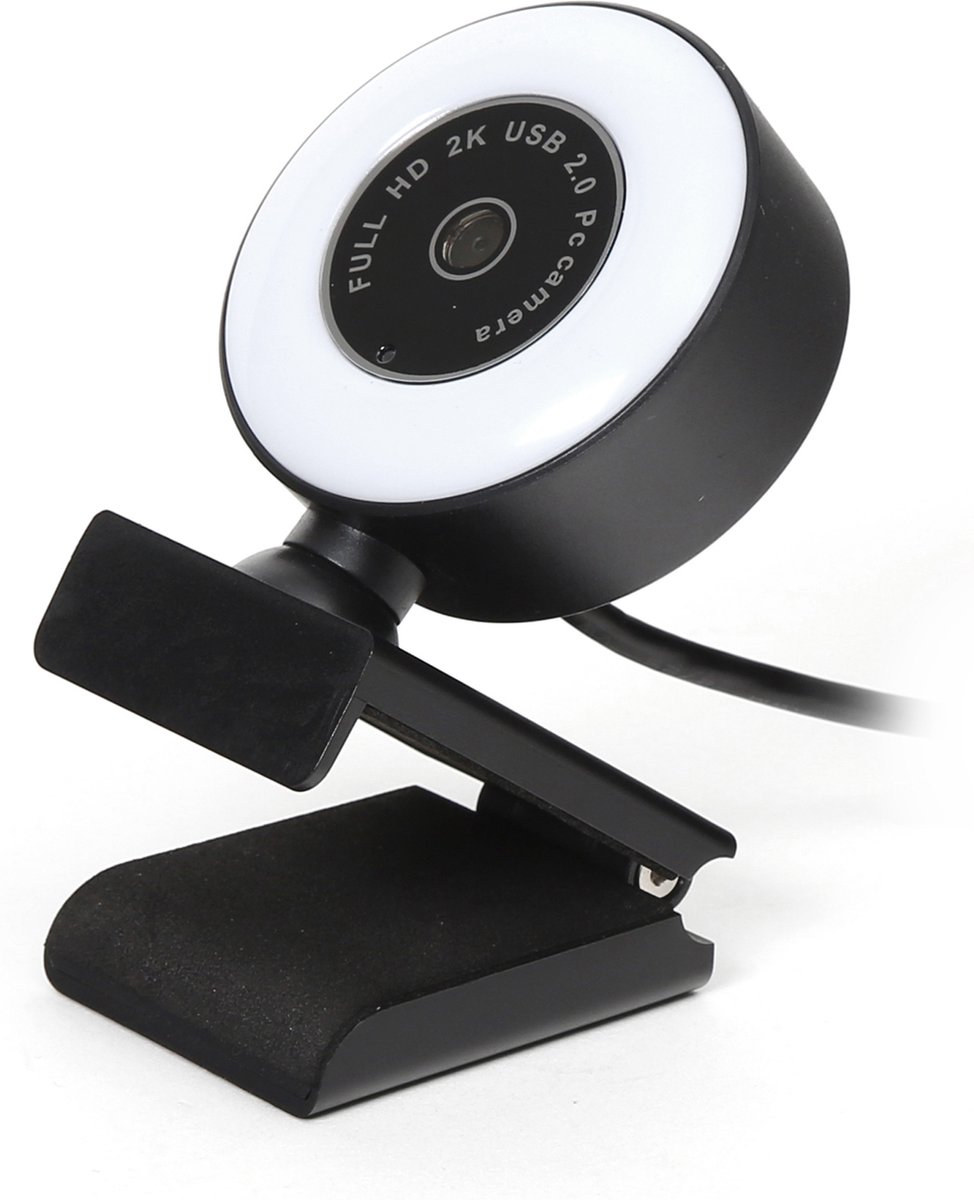 Platinet PCWC2KAF Webcam met microfoon - Voor PC laptop - ingebouwd LED licht - Zwart/Wit