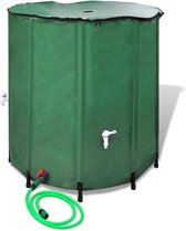 Opvouwbare watertank 750 liter met tuinslang| Regenwater opslaan voor later gebruik – voor wassen | UV- bestendig – corrosiebestendig | Met netfilter - dekzeil – kraan met filter – overloopventiel en overloopslang | Regenton inklapbaar – Water opvang